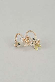 Gold Finish White Enameled Handcrafted Adjustable Floral Ring