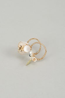 Gold Finish White Enameled Handcrafted Adjustable Floral Ring