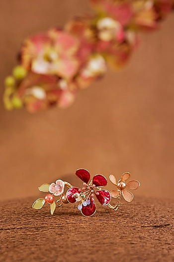 Pink Enameled Floral Ring