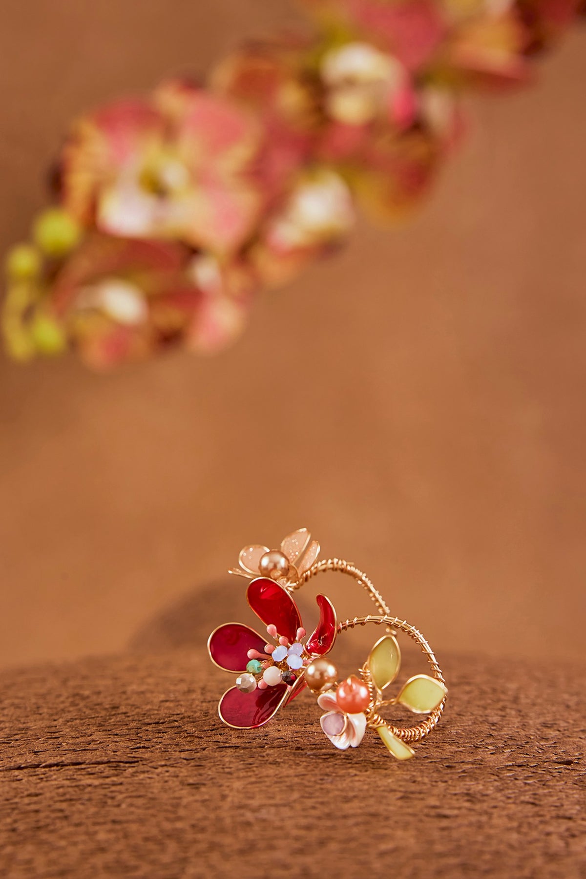 Pink Enameled Floral Ring
