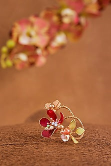 Pink Enameled Floral Ring