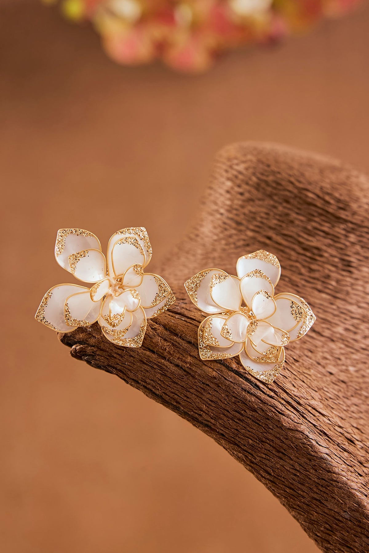 White Enameled Floral Stud Earrings