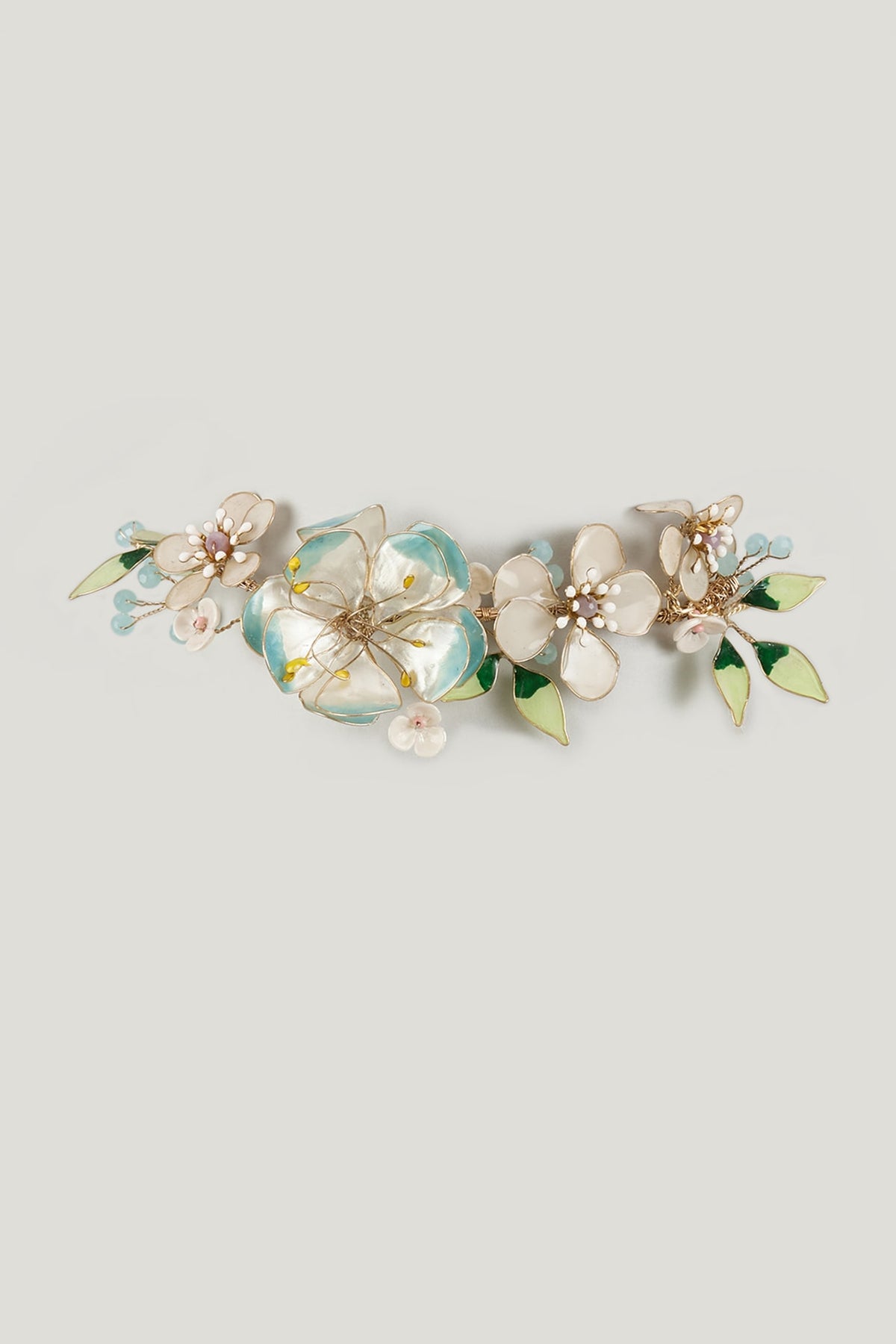 Gold Finish Blue Enameled Floral Choker Necklace