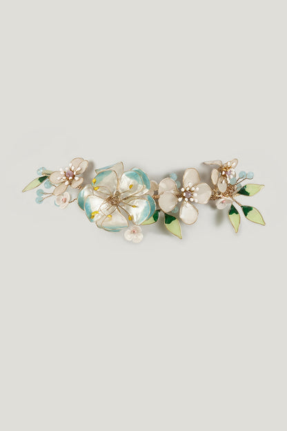 Gold Finish Blue Enameled Floral Choker Necklace