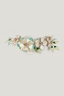 Gold Finish Blue Enameled Floral Choker Necklace