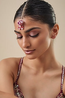 Gold Finish Enameled Handcrafted Floral Maangtikka