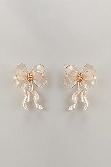 Gold Finish White Enameled Handcrafted Floral Stud Earrings
