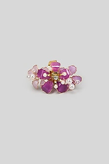 Gold Finish Purple Enameled Handcrafted Adjustable Floral Ring