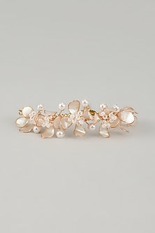 Gold Finish Pearl Enameled Floral Handcrafted Adjustable Bracelet