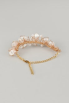 Gold Finish Pearl Enameled Floral Handcrafted Adjustable Bracelet