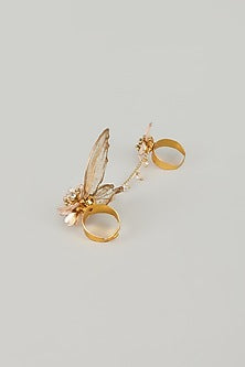 Gold Finish Enameled Floral Handcrafted Adjustable Ring
