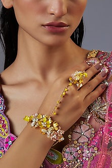 Gold Finish Floral Enameled Handcrafted Adjustable Hand Harness