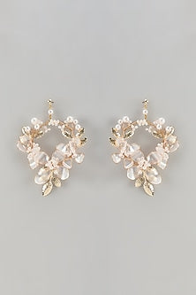 Gold Finish Handcrafted Cream Enameled Stud Earrings