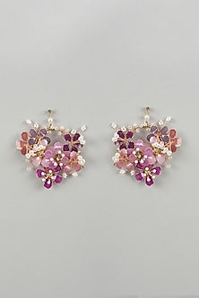 Gold Finish Purple Enameled Handcrafted Floral Hoop Earrings