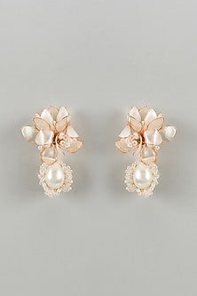 Gold Finish White Enameled Handcrafted Floral Stud Earrings