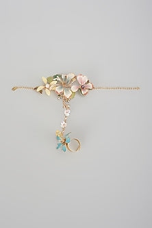 Gold Finish Multi-Colored Enameled Handcrafted Floral Hand Harness
