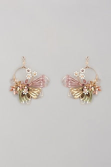 Gold Finish Multi-Colored Enameled Handcrafted Floral Dangler Earrings
