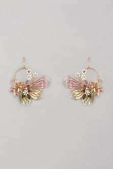 Gold Finish Multi-Colored Enameled Handcrafted Floral Dangler Earrings