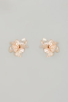 Gold Finish White Enameled Floral Stud Earrings