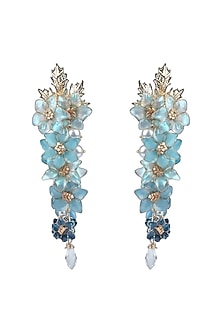 Gold Finish Blue Enameled Dangler Earrings