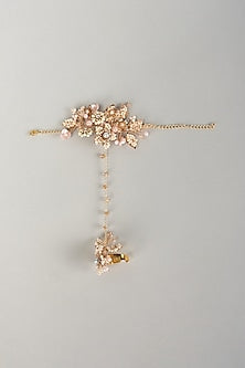 Gold Finish Pearl White Beaded Handcrafted Floral Hand Harness