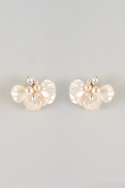 White Resin Floral Stud Earrings