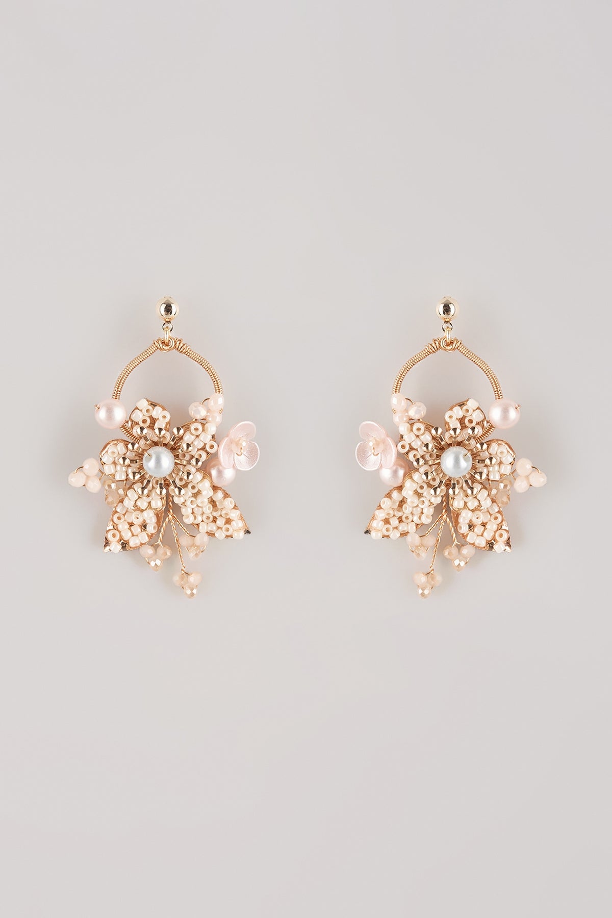 White Resin Floral Dangler Earrings