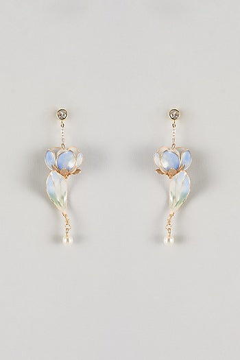 Blue Resin Floral Dangler Earrings