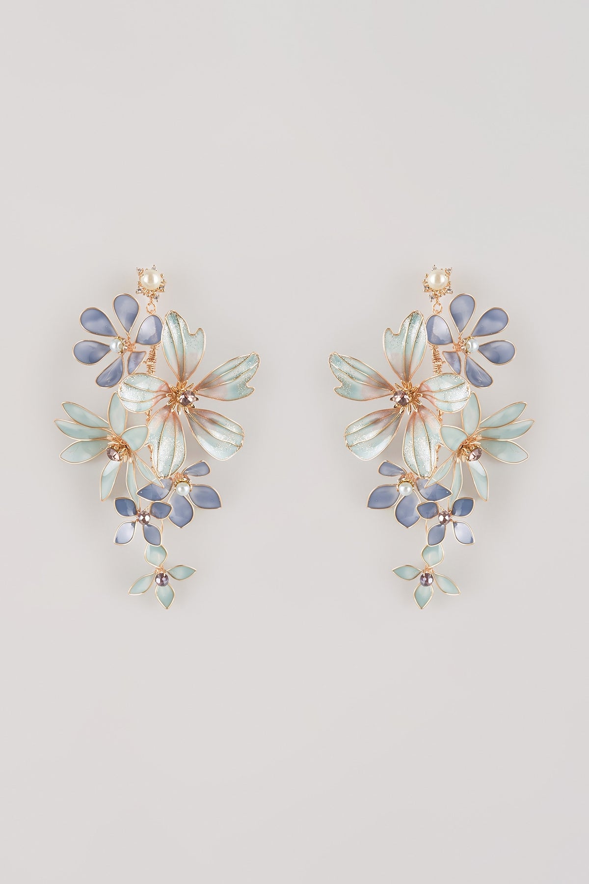 Blue Resin Floral Dangler Earrings