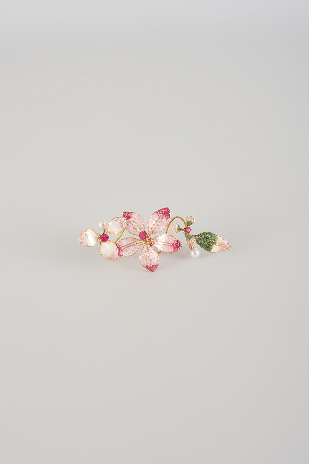 Pink Resin Floral Adjustable Ring