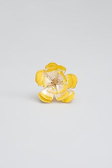 Gold Finish Yellow Enameled Floral Stud Earrings