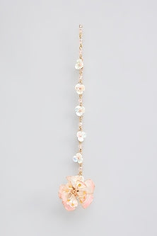 Gold Finish Pink Enameled Floral Maangtikka