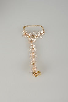 Gold Finish White Enameled Floral Hand Harness