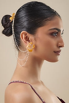 Gold Finish Enameled Handcrafted Floral Earrings