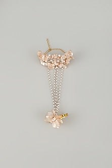 Gold Finish Pearl White Enameled Floral Hand Harness