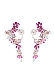Gold Finish Pink Pearl Enameled Hoop Earrings