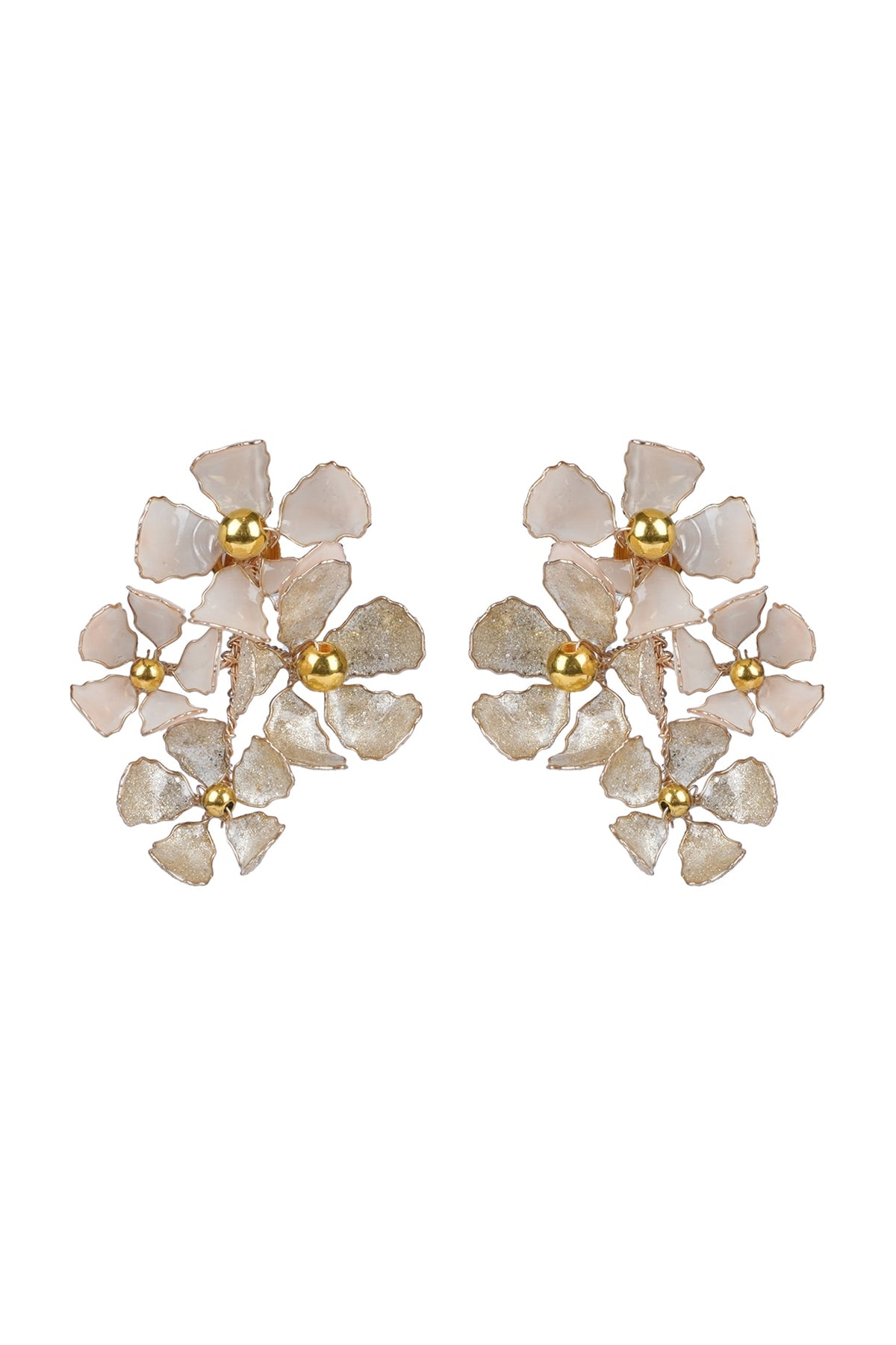 Gold Finish Cream Enameled Stud Earrings