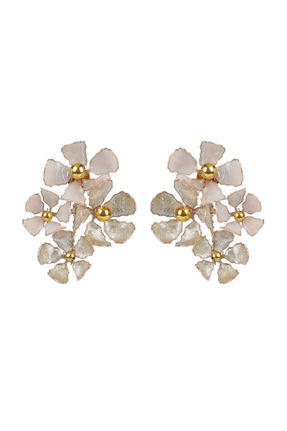 Gold Finish Cream Enameled Stud Earrings