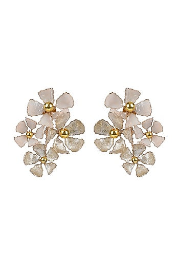 Gold Finish Cream Enameled Stud Earrings