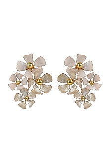Gold Finish Cream Enameled Stud Earrings