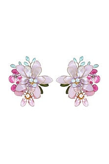 Gold Finish Purple Enameled Stud Earrings