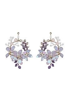 Gold Finish Purple Enameled Hoop Earrings