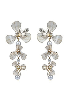 Gold Finish Pearl Enameled Dangler Earrings