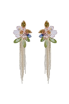 Gold Finish Pink Enameled Dangler Earrings