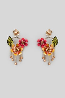 Gold Finish Enameled Handcrafted Floral Earrings