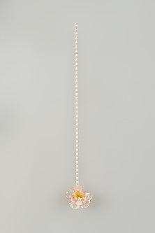 Gold Finish Pearl Multi-Colored Enameled Floral Maangtikka