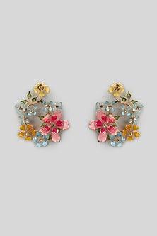 Gold Finish Enameled Handcrafted Floral Earrings