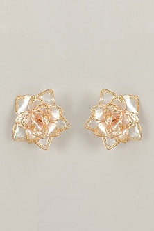 Gold Finish White Enameled Handcrafted Floral Stud Earrings
