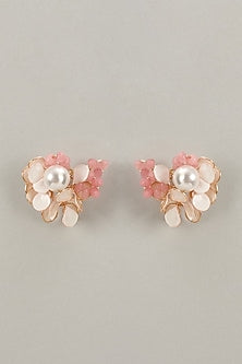 Gold Finish White Enameled Handcrafted Floral Stud Earrings