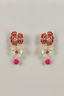 Multi-Colored Handcrafted Enameled Floral Dangler Earrings